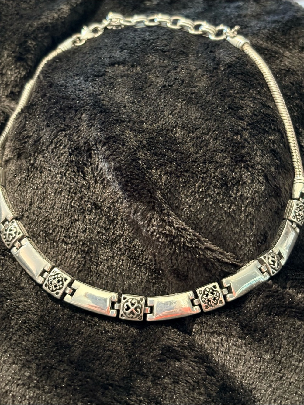 Brighton Retired "Tribeca" Silver Plated Etched Scroll Bar Link Collar Necklace